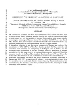 1 a New Modal Analysis Method 1 to Put Constraints on the Aqueous