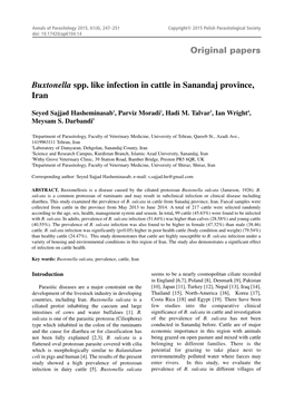 Buxtonella Spp. Like Infection in Cattle in Sanandaj Province, Iran