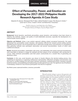 Effect of Personality, Power, and Emotion on Developing the 2017-2022 Philippine Health Research Agenda: a Case Study