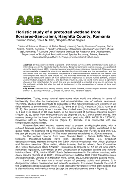 M., 2019 Floristic Study of a Protected Wetland from Borsaros-Sancraieni, Harghita County, Romania