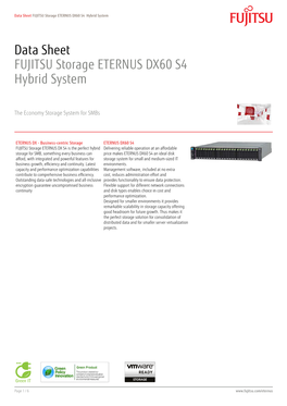 Data Sheet FUJITSU Storage ETERNUS DX60 S4 Hybrid System