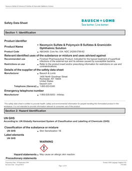 Identification Product Identifier Product Name Neomycin Sulfate