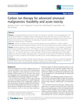Carbon Ion Therapy for Advanced Sinonasal Malignancies: Feasibility