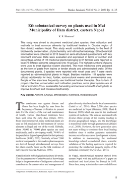 Ethnobotanical Survey on Plants Used in Mai Municipality of Ilam District, Eastern Nepal