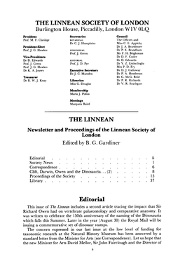 THE LINNEAN SOCIETY of LONDON Burlington House, Piccadilly, London W 1V OLQ