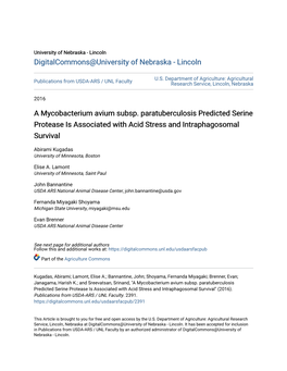 A Mycobacterium Avium Subsp. Paratuberculosis Predicted Serine Protease Is Associated with Acid Stress and Intraphagosomal Survival