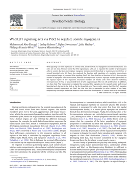 Wnt/Lef1 Signaling Acts Via Pitx2 to Regulate Somite Myogenesis