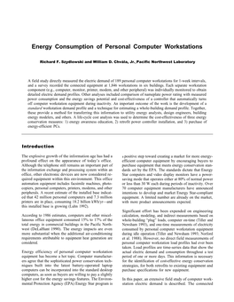 Energy Consumption of Personal Computer Workstations