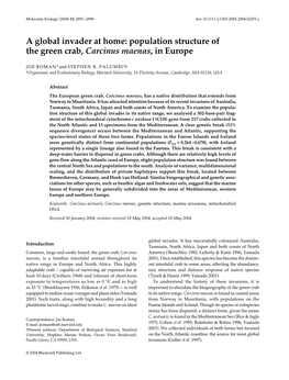 Population Structure of the Green Crab, Carcinus Maenas, in Europe
