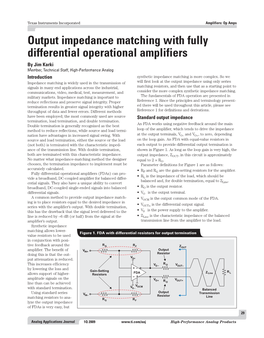 Output Impedance Matching with Fully Differential Operational Amplifiers