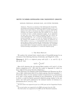 BETTI NUMBER ESTIMATES for NILPOTENT GROUPS 1. the Main