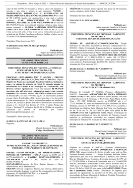 Pernambuco , 09 De Março De 2021 • Diário Oficial Dos Municípios Do Estado De Pernambuco • ANO XII | Nº 2788 Ww