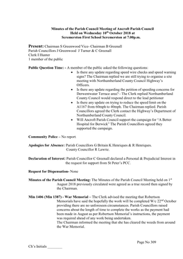 Minutes of the Meeting Held by Ancroft Parish Council