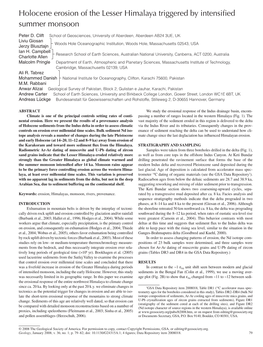 Holocene Erosion of the Lesser Himalaya Triggered by Intensified