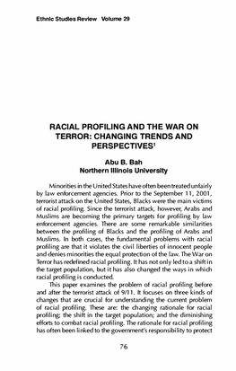 Racial Profiling and the War on Terror: Changing Trends and Perspectives1
