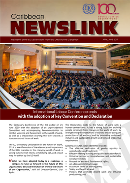 Caribbean NEWSLINK Newsletter of the ILO Decent Work Team and Office for the Caribbean APRIL-JUNE 2019