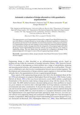 Automatic Evaluation of Design Alternatives with Quantitative Argumentation Pietro Baroni∗ , Marco Romanoa, Francesca Tonib , Marco Aurisicchioc and Giorgio Bertanzad