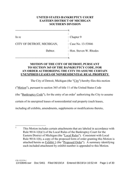 5461 Filed 06/19/14 Entered 06/19/14 16:52:44 Page 1 of 30 the "Assumed Leases").2 in Support of This Motion, the City Respectfully Represents As Follows