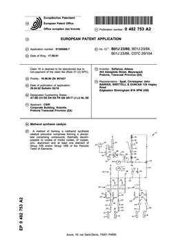 Methanol Synthesis Catalyst