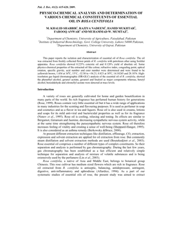 Physico-Chemical Analysis and Determination of Various Chemical Constituents of Essential Oil in Rosa Centifolia