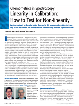Linearity in Calibration: How to Test for Non-Linearity Previous Methods for Linearity Testing Discussed in This Series Contain Certain Shortcom- Ings