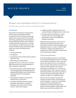 Mergers and Acquisitions in the U.S. Insurance Sector by Edward Best, Lawrence Hamilton and Magnus Karlberg1