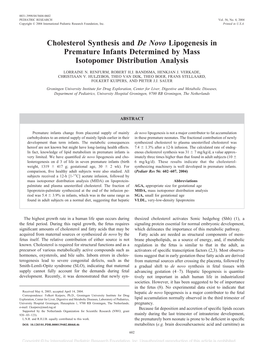 Cholesterol Synthesis and De Novo Lipogenesis in Premature Infants Determined by Mass Isotopomer Distribution Analysis