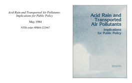 Acid Rain and Transported Air Pollutants: Implications for Public Policy