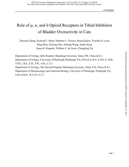 Role of Μ, Κ, and Δ Opioid Receptors in Tibial Inhibition of Bladder Overactivity in Cats