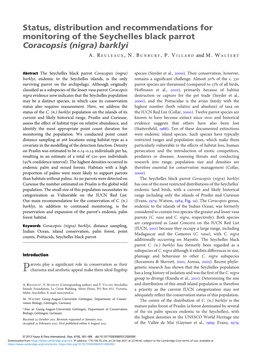 Status, Distribution and Recommendations for Monitoring of the Seychelles Black Parrot Coracopsis (Nigra) Barklyi