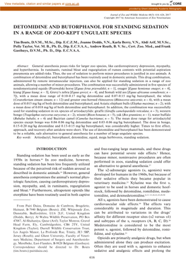 Detomidine and Butorphanol for Standing Sedation in a Range of Zoo-Kept Ungulate Species