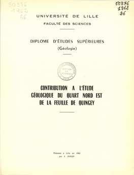 Contribution a L'étude Geologique Du Quart Nord Est De La Feuille De Quingey