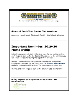 Important Reminder: 2019-20 Membership