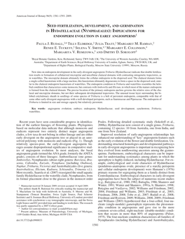 Seed Fertilization, Development, and Germination in Hydatellaceae (Nymphaeales): Implications for Endosperm Evolution in Early A