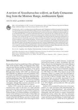 A Review of Neusibatrachus Wilferti, an Early Cretaceous Frog from the Montsec Range, Northeastern Spain