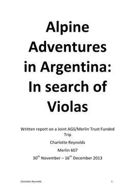 Written Report on a Joint AGS/Merlin Trust Funded Trip Charlotte Reynolds Merlin 607 30Th November – 16Th December 2013