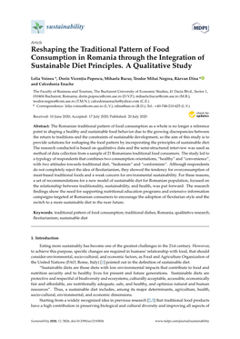 Reshaping the Traditional Pattern of Food Consumption in Romania Through the Integration of Sustainable Diet Principles
