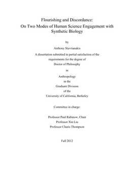 Flourishing and Discordance: on Two Modes of Human Science Engagement with Synthetic Biology