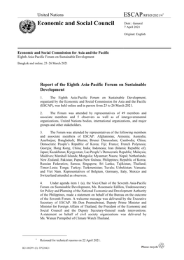 Report of the Eighth Asia-Pacific Forum on Sustainable Development