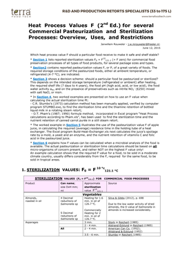 For Several Commercial Pasteurization and Sterilization Processes: Overview, Uses, and Restrictions