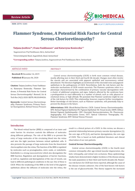 Flammer Syndrome, a Potential Risk Factor for Central Serous Chorioretinopathy?