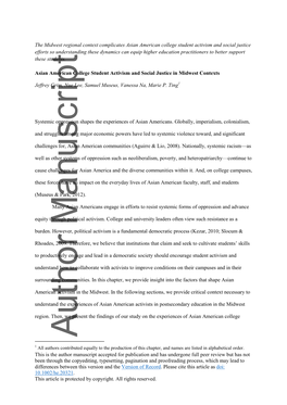 Asian American College Student Activism and Social Justice in Midwest Contexts