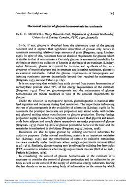 Hormonal Control of Glucose Homoeostasis in Ruminants