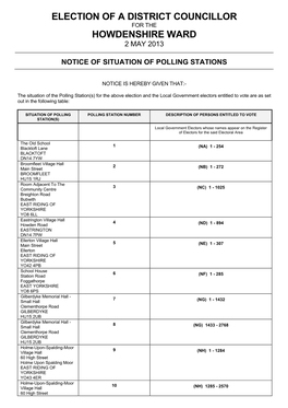 Election of a District Councillor Howdenshire