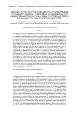 Effects of Temperature on Harmonia Axyridis and Chrysoperla Externa 1353