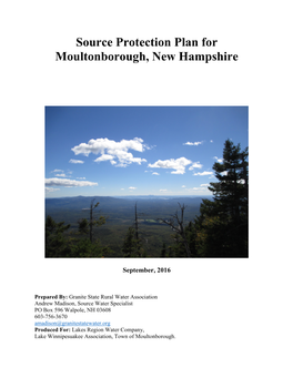 Moultonborough Source Water Protection Plan, September 2016