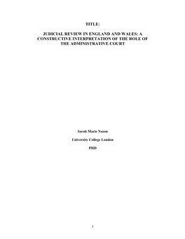 Judicial Review in England and Wales: a Constructive Interpretation of the Role of the Administrative Court