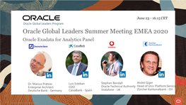 Oracle Global Leaders Summer Meeting EMEA 2020 Oracle Exadata for Analytics Panel