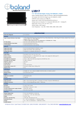 17.3” HD & SD SDI Digital, Analog, HD HDMI/DVI (+HDCP