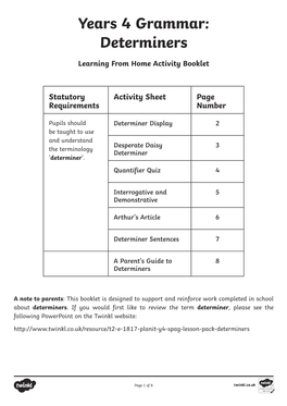 Years 4 Grammar: Determiners